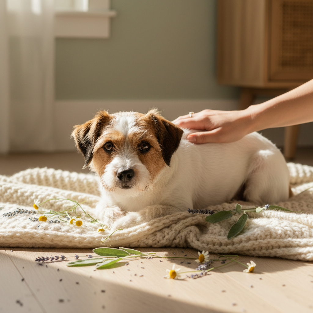 Anxious dog being comforted